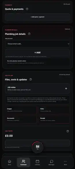 GetOnItEd job detail screen showing profession details, files, notes and costs